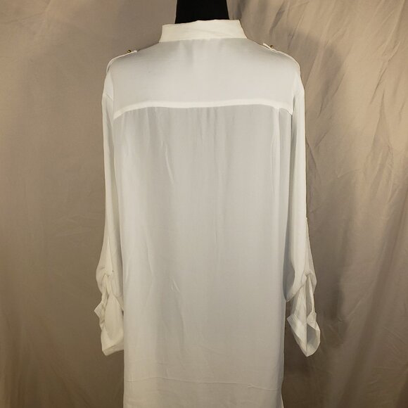 H&M White Sheer Button Down High Low Blouse Size 14 - Picture 4 of 5